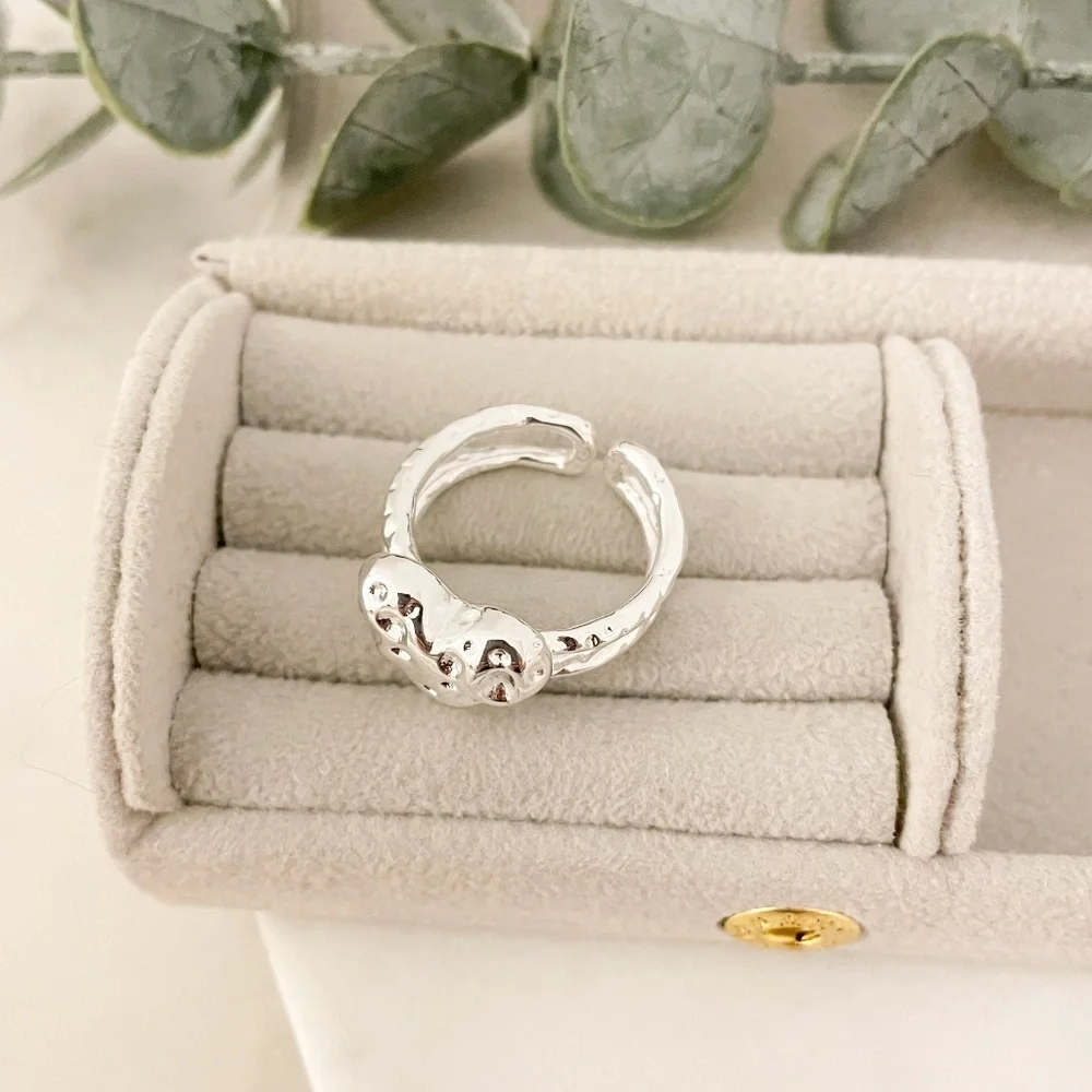 925 Sterling Silver Textured Foil Heart Ring Geometric Ring Silver Heart Ring